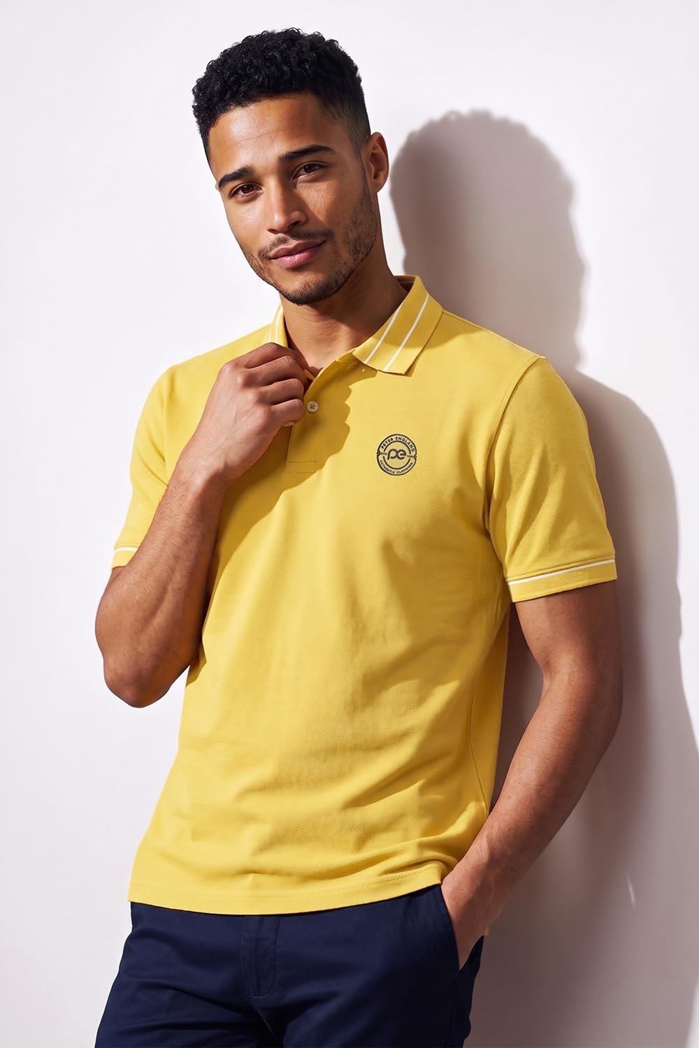 Peter England Men's Regular Fit Insignia Half Sleeve Polo T-Shirt | Cotton Rich | Premium Pique Weave