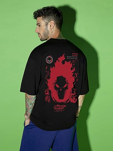 Bewakoof Official Marvel Merchandise Men's 100% Cotton 220 GSM Graphic Print Oversized Fit Round Neck T-Shirt
