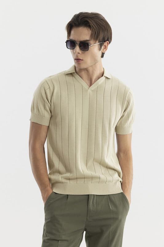 SNITCH Men T-Shirts | Slim Fit Polo Collar Half Sleeve | Textured Self-Design Cotton Fabric | Breathable & Casual Wear