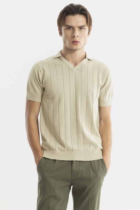 SNITCH Men T-Shirts | Slim Fit Polo Collar Half Sleeve | Textured Self-Design Cotton Fabric | Breathable & Casual Wear