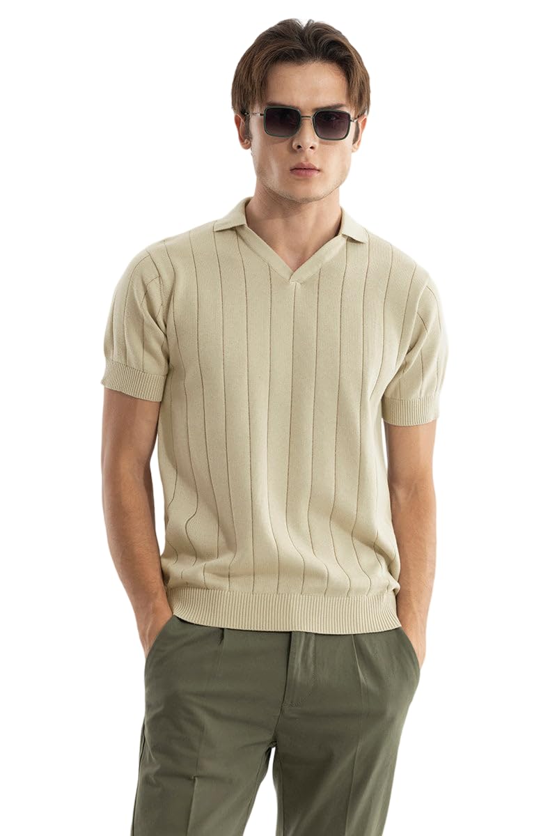 SNITCH Men T-Shirts | Slim Fit Polo Collar Half Sleeve | Textured Self-Design Cotton Fabric | Breathable & Casual Wear