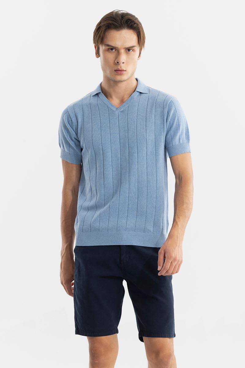 SNITCH Men T-Shirts | Slim Fit Polo Collar Half Sleeve | Textured Self-Design Cotton Fabric | Breathable & Casual Wear