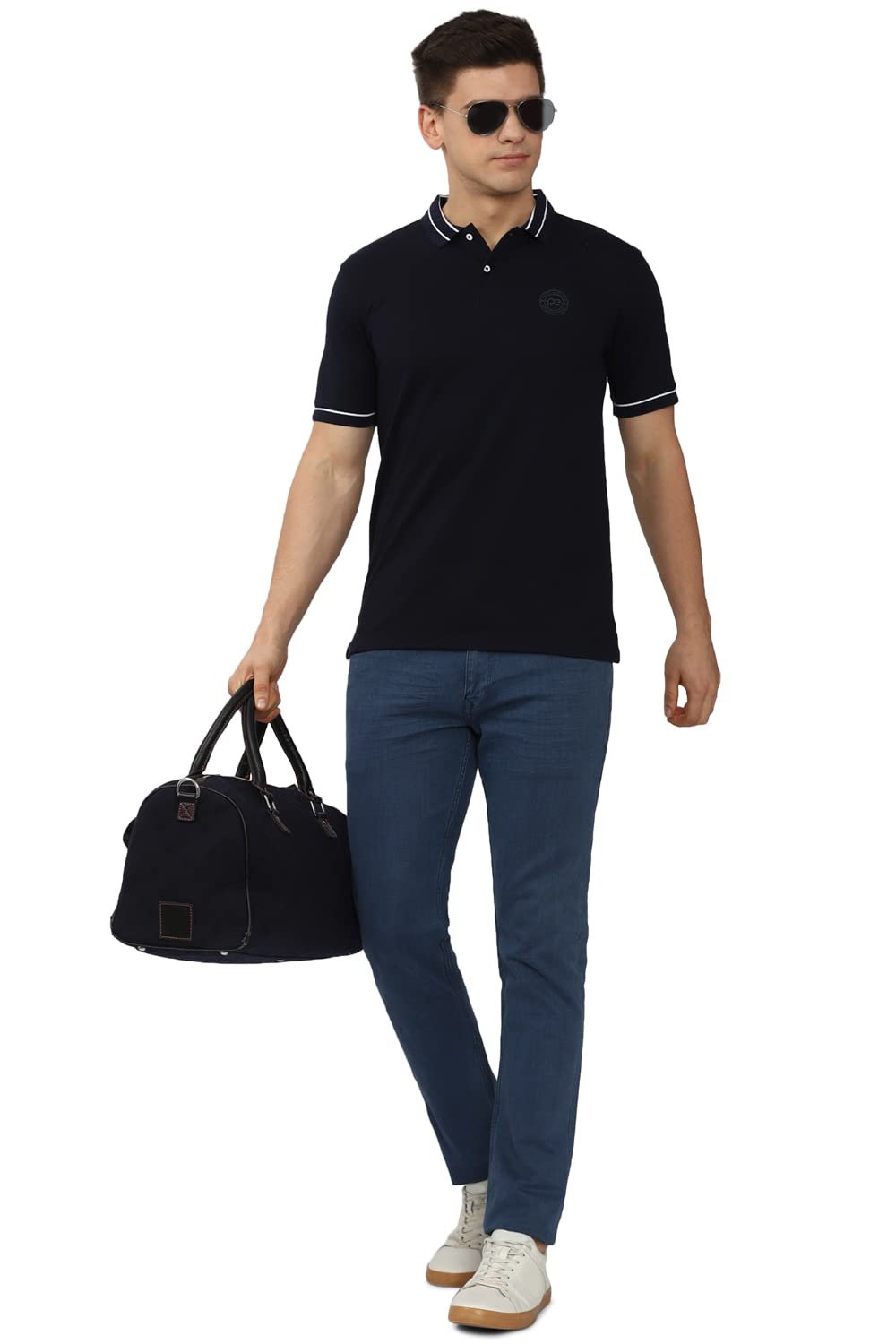 Peter England Men's Regular Fit Insignia Half Sleeve Polo T-Shirt | Cotton Rich | Premium Pique Weave