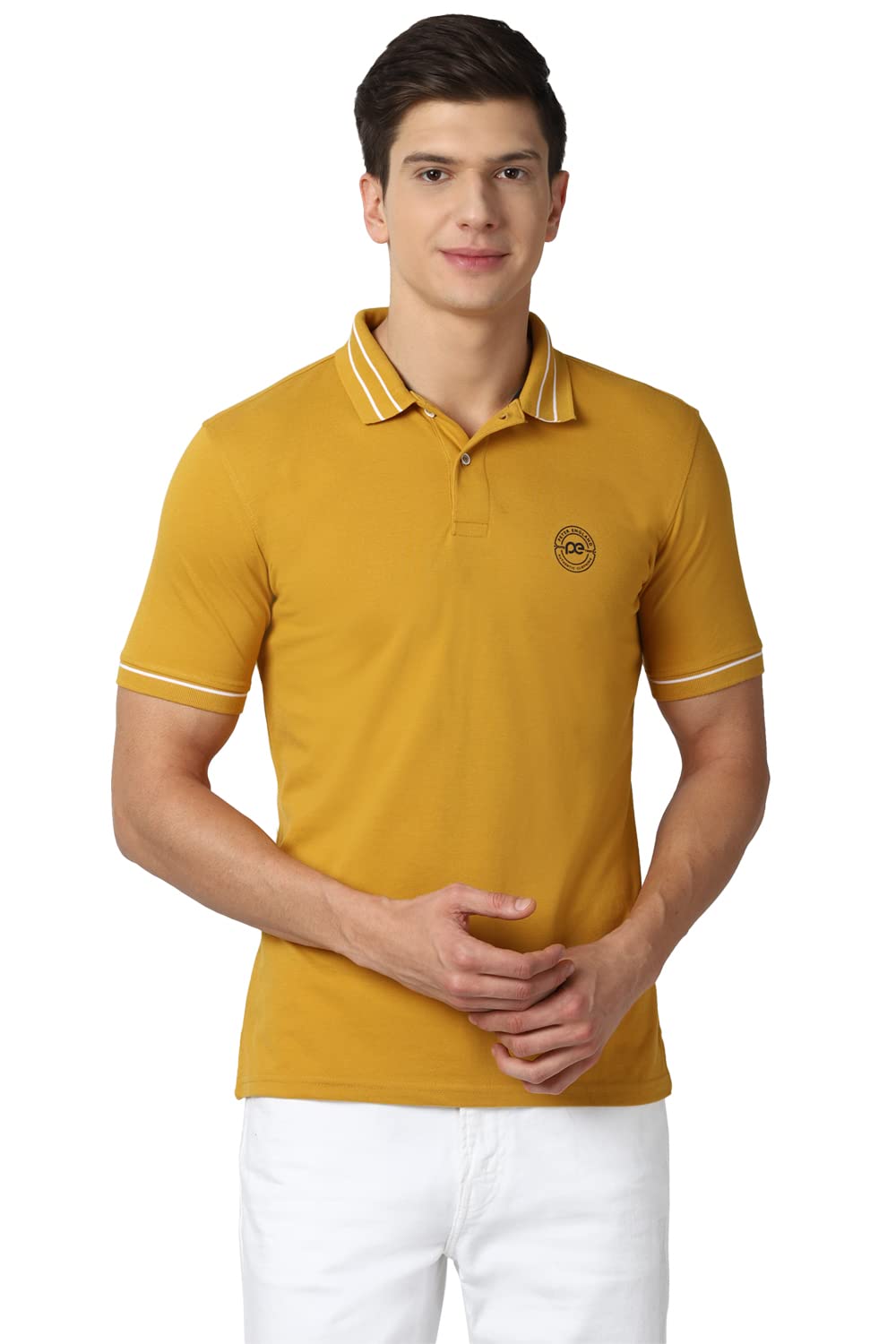 Peter England Men's Regular Fit Insignia Half Sleeve Polo T-Shirt | Cotton Rich | Premium Pique Weave