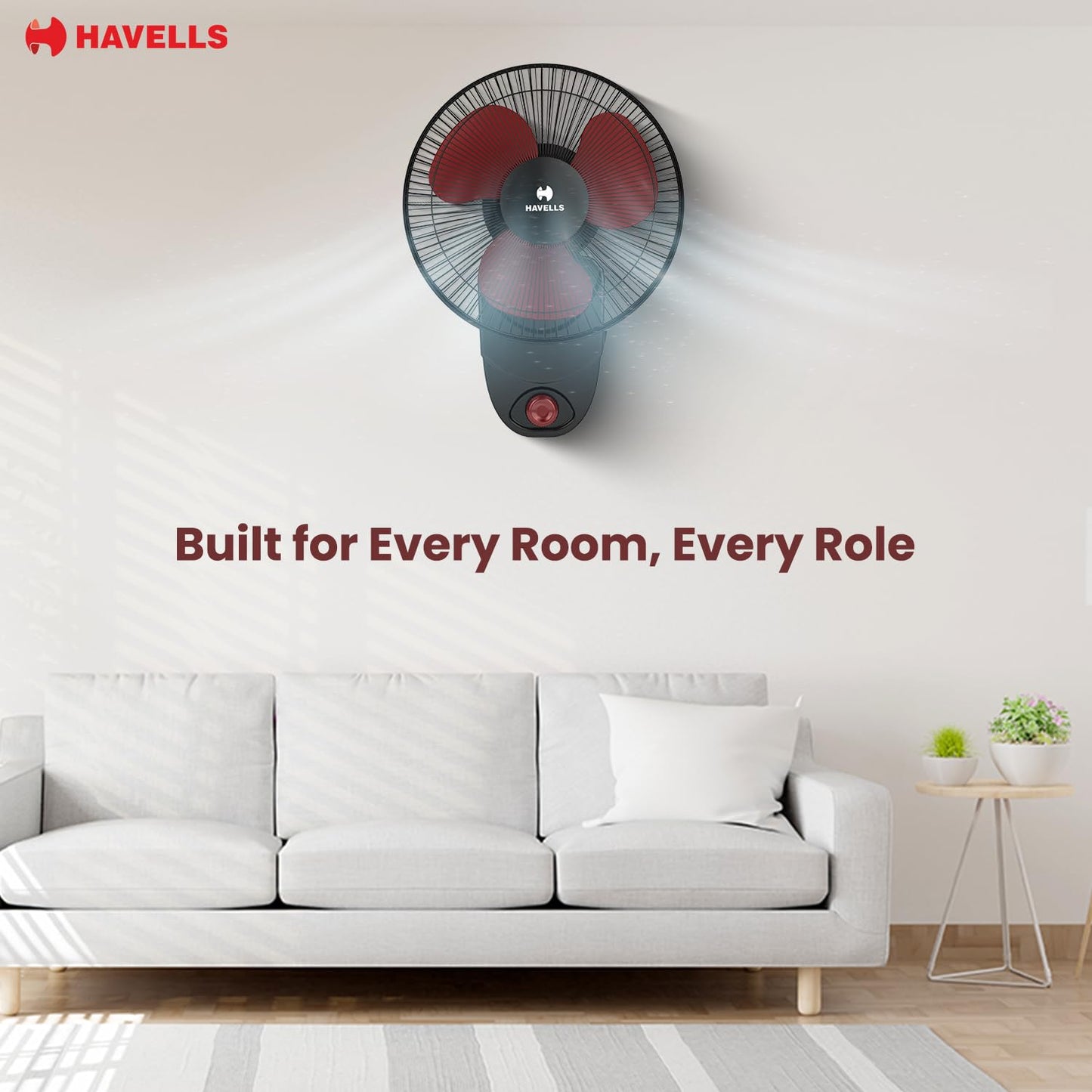 Havells Gatik Pro 400mm Wall Mount Fan|RPM: 1350|Double string for Speed & Oscillation control | Thermal Overloaded Protected Motor | 100% Copper Wire Winding Motor | 2 Year Warranty,230 Volts(Black)
