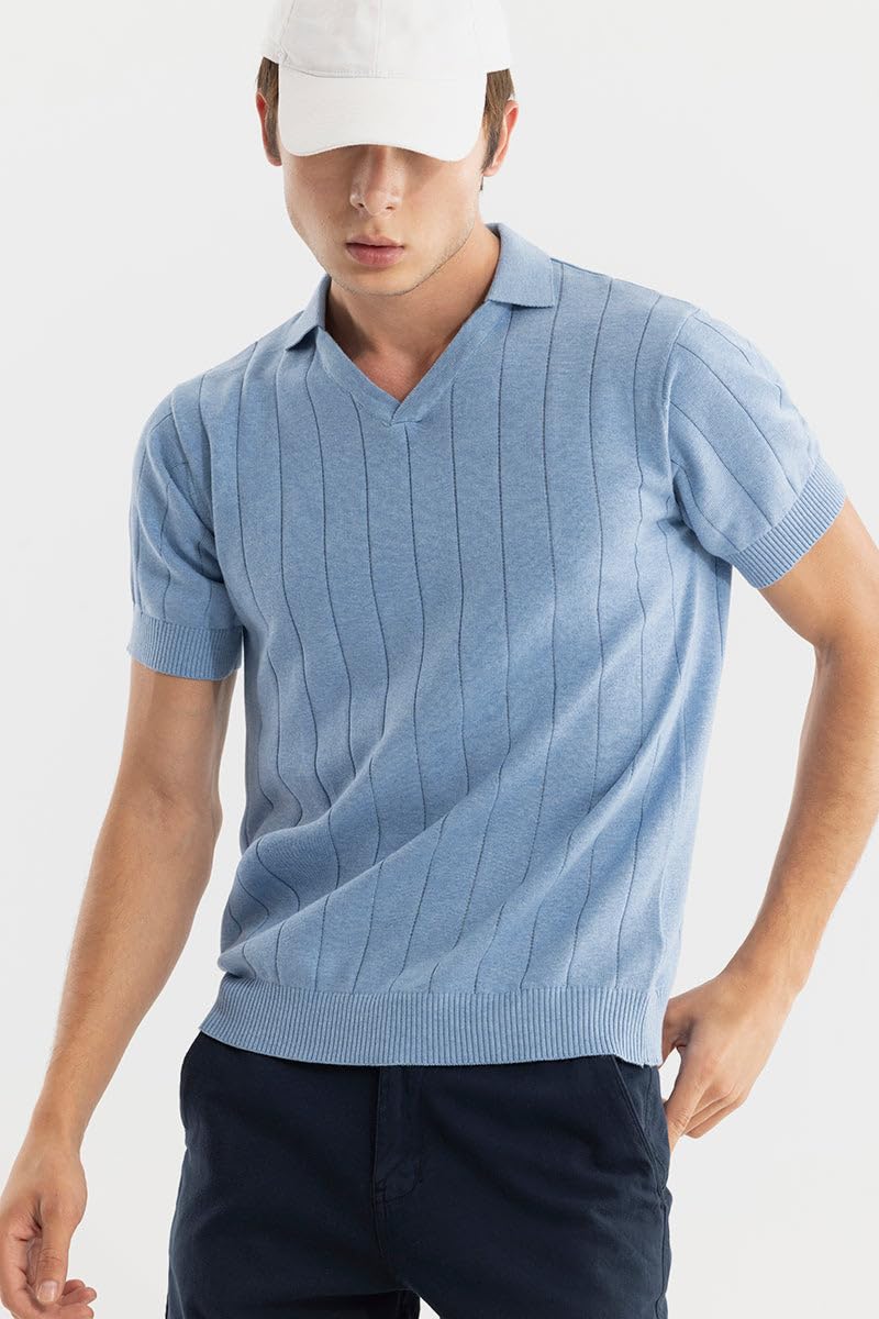 SNITCH Men T-Shirts | Slim Fit Polo Collar Half Sleeve | Textured Self-Design Cotton Fabric | Breathable & Casual Wear