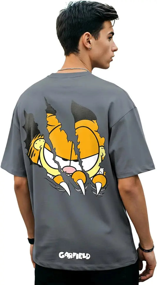 Bewakoof Official Garfield Merchandise Men's 100% Cotton 220 GSM Graphic Print Oversized Fit Round Neck T-Shirt