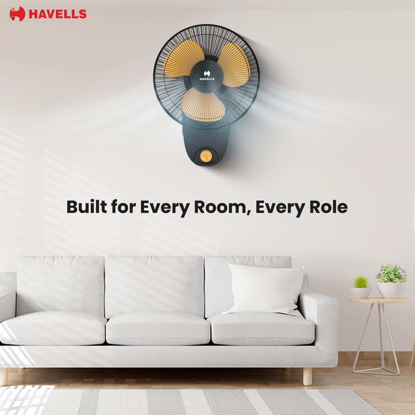 Havells Gatik Pro 400mm Wall Mount Fan|RPM: 1350|Double string for Speed & Oscillation control | Thermal Overloaded Protected Motor | 100% Copper Wire Winding Motor | 2 Year Warranty,230 Volts(Black)