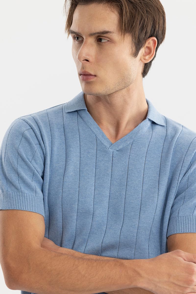 SNITCH Men T-Shirts | Slim Fit Polo Collar Half Sleeve | Textured Self-Design Cotton Fabric | Breathable & Casual Wear