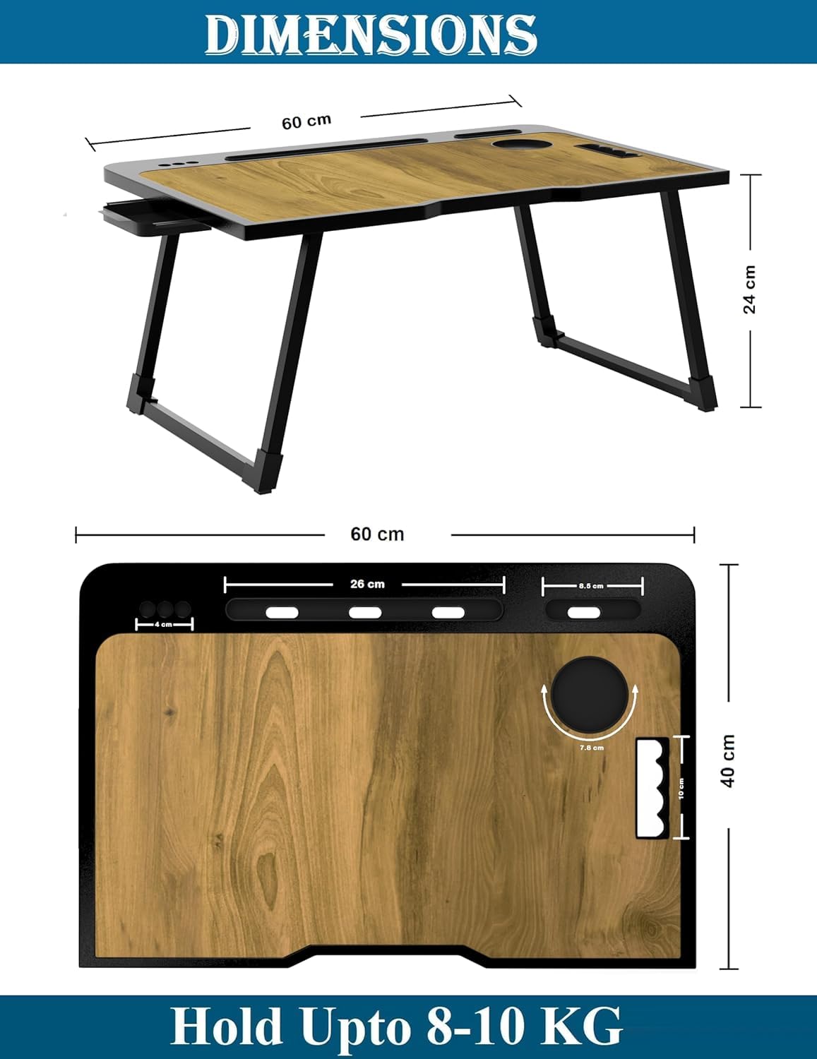 Radiant Multi-Purpose Laptop Table, Study Table| Bed Table| Adjustable Height, Portable for Office, Work Form Home | DIY Table, Easy to Assemble (Wooden with Black Leg)