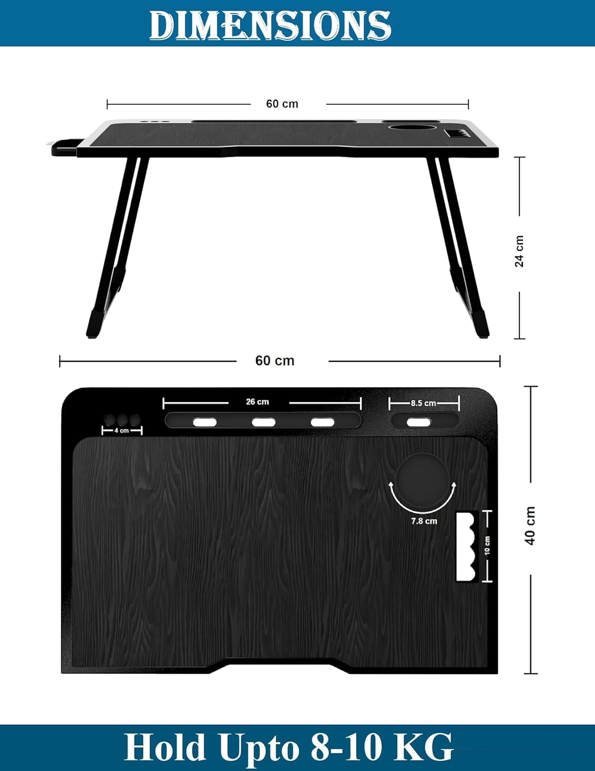 Radiant Multi-Purpose Laptop Table, Study Table| Bed Table| Adjustable Height, Portable for Office, Work Form Home | DIY Table, Easy to Assemble (Wooden with Black Leg)