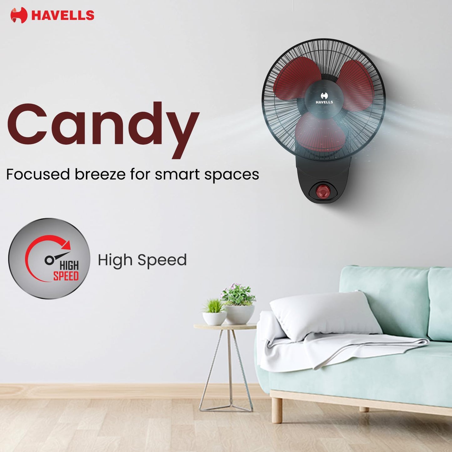 Havells Gatik Pro 400mm Wall Mount Fan|RPM: 1350|Double string for Speed & Oscillation control | Thermal Overloaded Protected Motor | 100% Copper Wire Winding Motor | 2 Year Warranty,230 Volts(Black)