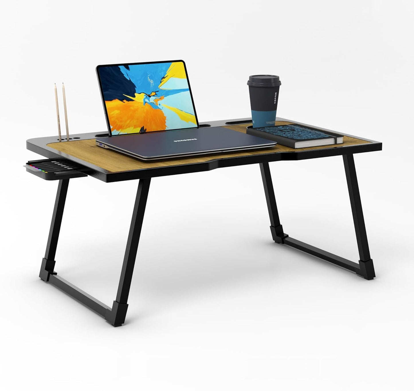 Radiant Multi-Purpose Laptop Table, Study Table| Bed Table| Adjustable Height, Portable for Office, Work Form Home | DIY Table, Easy to Assemble (Wooden with Black Leg)