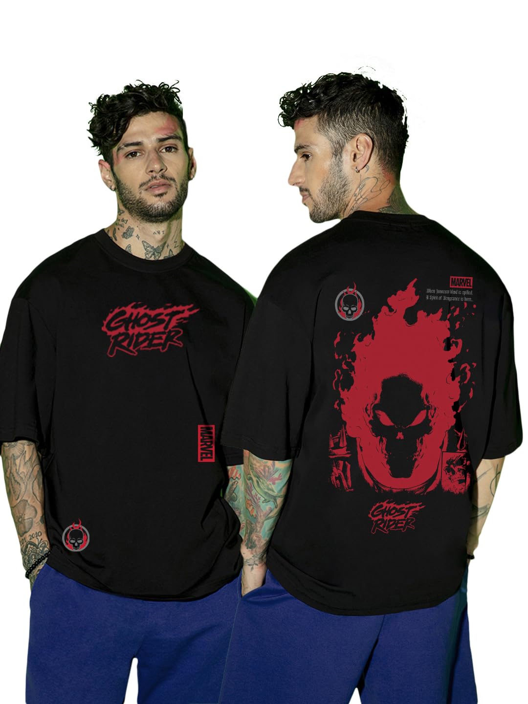 Bewakoof Official Marvel Merchandise Men's 100% Cotton 220 GSM Graphic Print Oversized Fit Round Neck T-Shirt