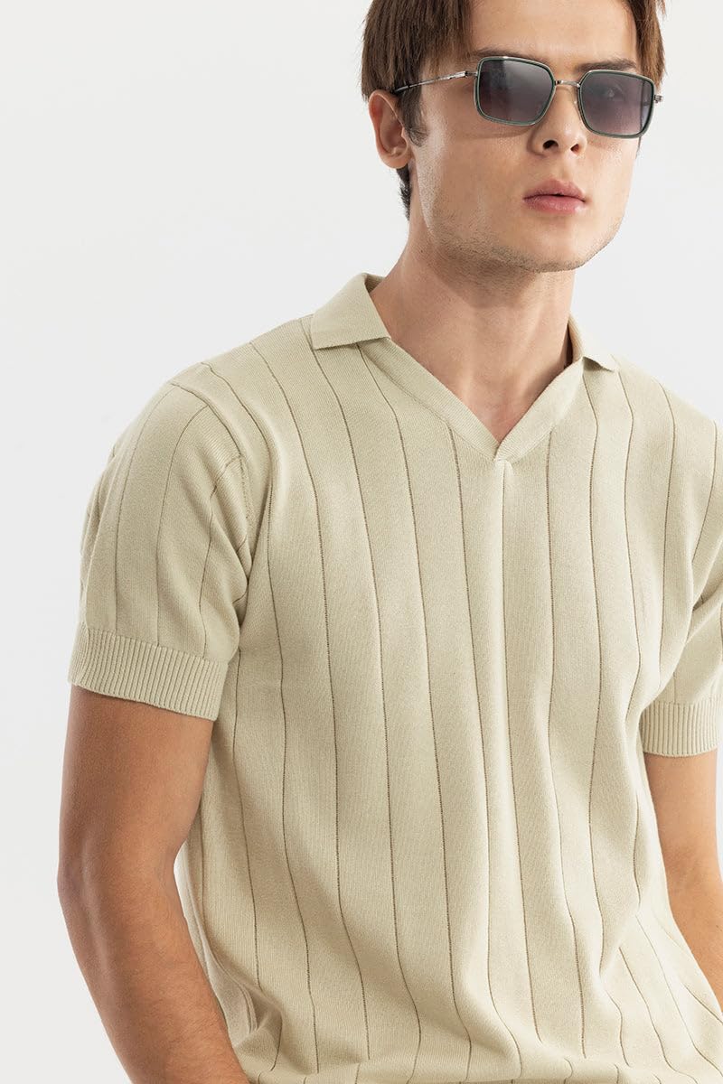 SNITCH Men T-Shirts | Slim Fit Polo Collar Half Sleeve | Textured Self-Design Cotton Fabric | Breathable & Casual Wear