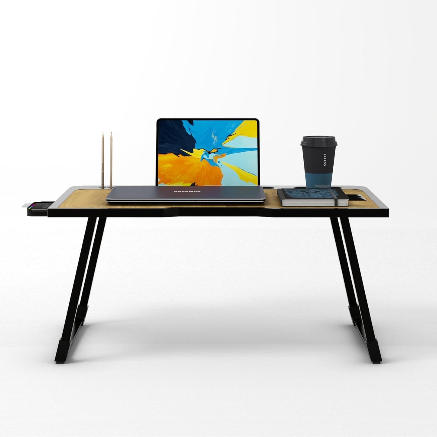 Radiant Multi-Purpose Laptop Table, Study Table| Bed Table| Adjustable Height, Portable for Office, Work Form Home | DIY Table, Easy to Assemble (Wooden with Black Leg)