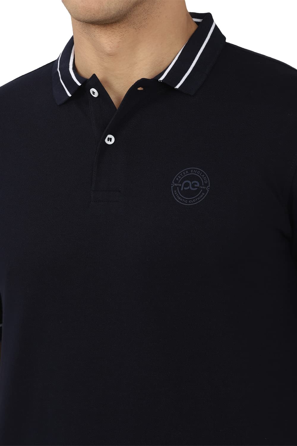 Peter England Men's Regular Fit Insignia Half Sleeve Polo T-Shirt | Cotton Rich | Premium Pique Weave