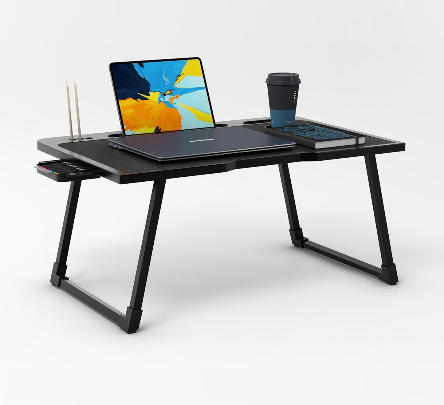 Radiant Multi-Purpose Laptop Table, Study Table| Bed Table| Adjustable Height, Portable for Office, Work Form Home | DIY Table, Easy to Assemble (Wooden with Black Leg)