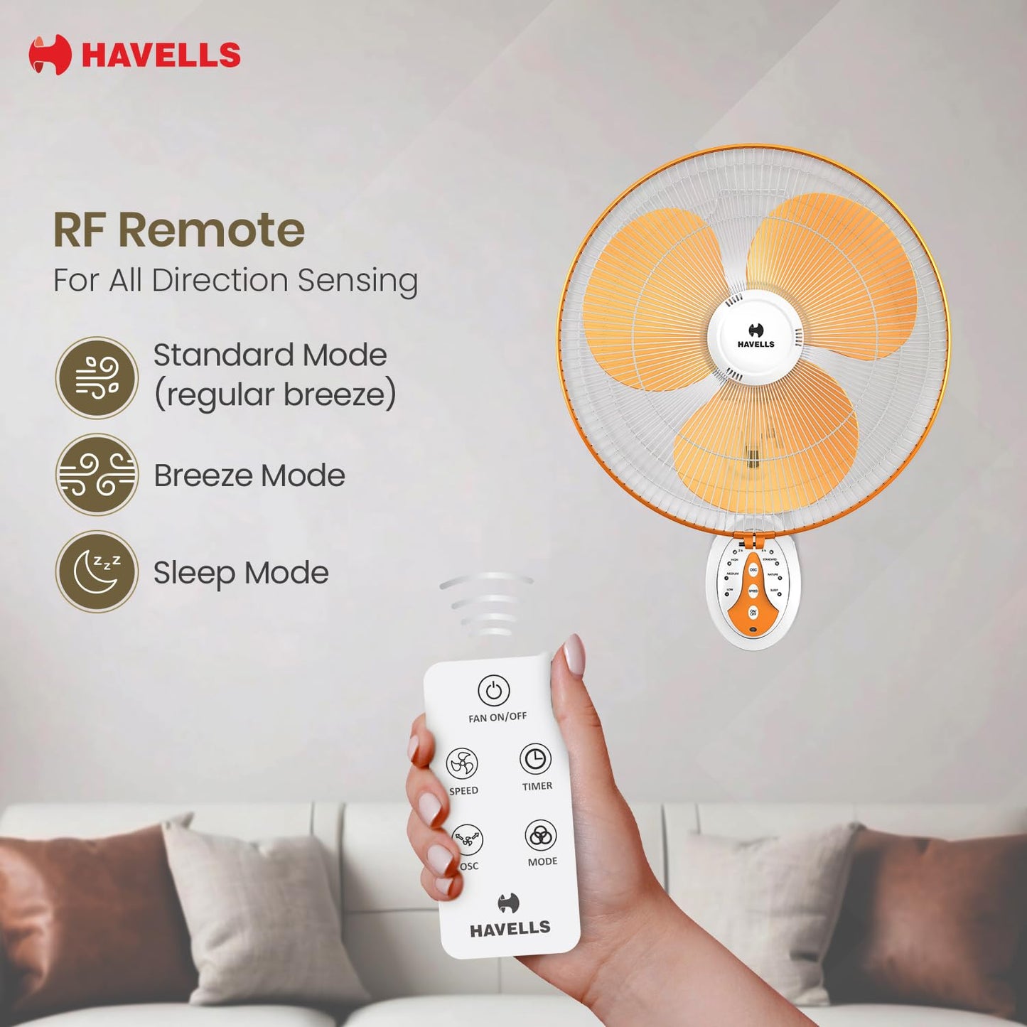 Havells Gatik Pro 400mm Wall Mount Fan|RPM: 1350|Double string for Speed & Oscillation control | Thermal Overloaded Protected Motor | 100% Copper Wire Winding Motor | 2 Year Warranty,230 Volts(Black)