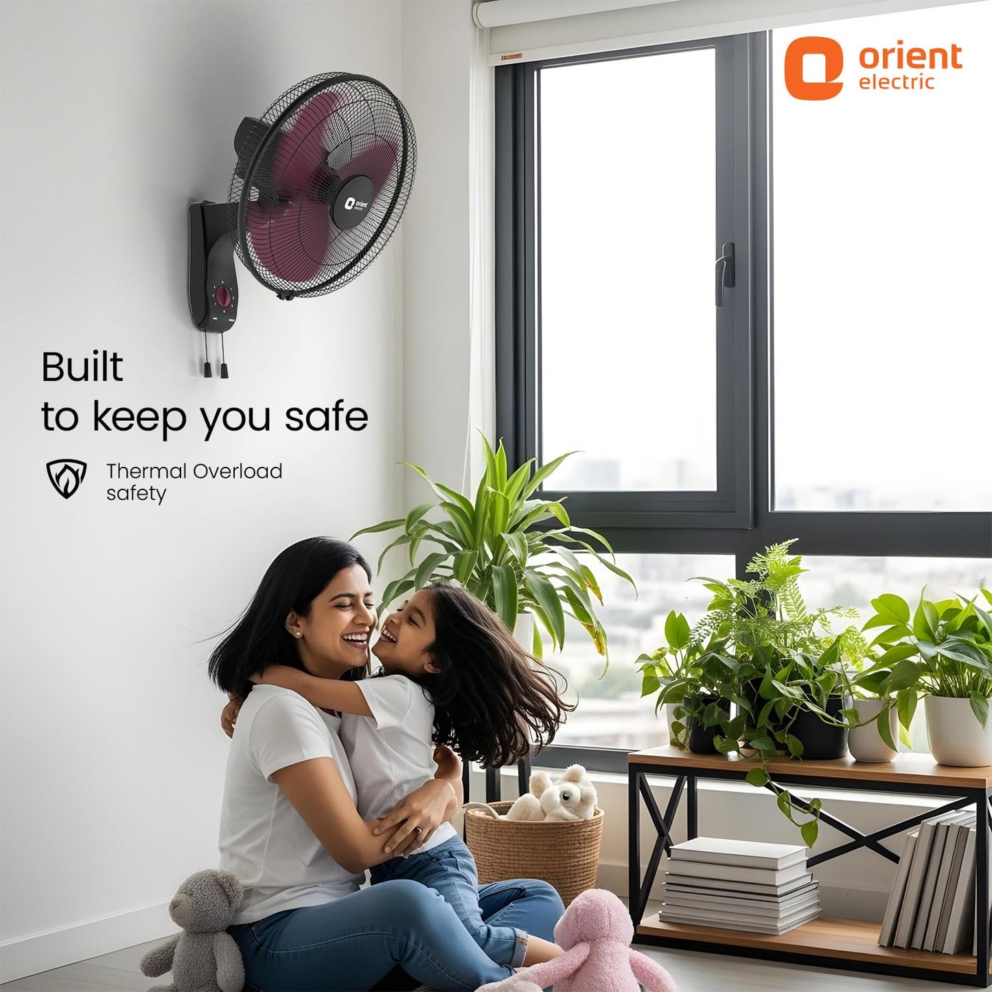 Orient Electric Wall 97 | High Speed Wall Fan for Home | 100% Copper Motor | 90 Degree Oscillation with Tilt Mechanism | 3 Speed Pull Cord | Thermal Overload Protection | Military Grade Guard | Red