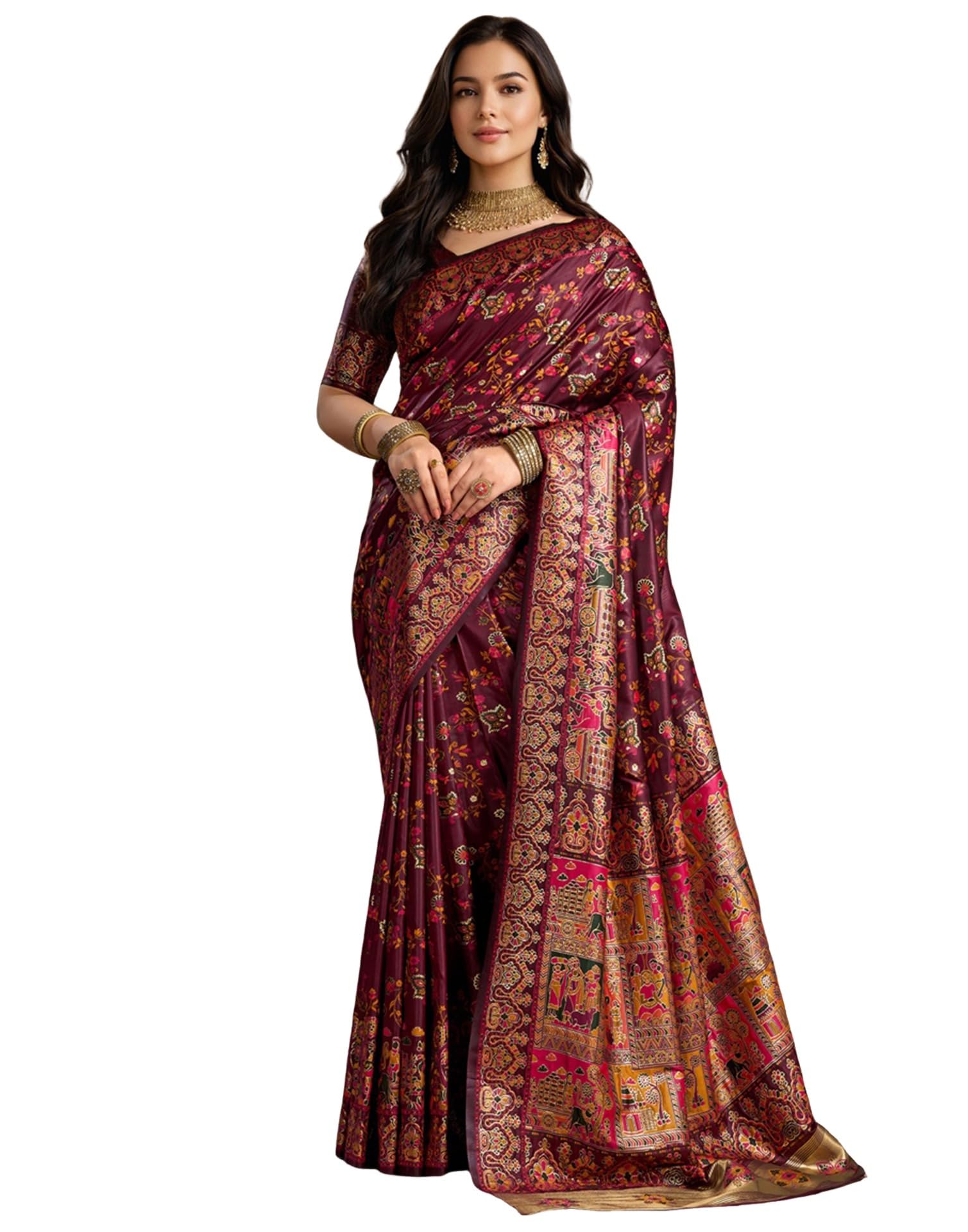 SIRIL Women's Banarasi Silk Saree With Unstitched Blouse Piece