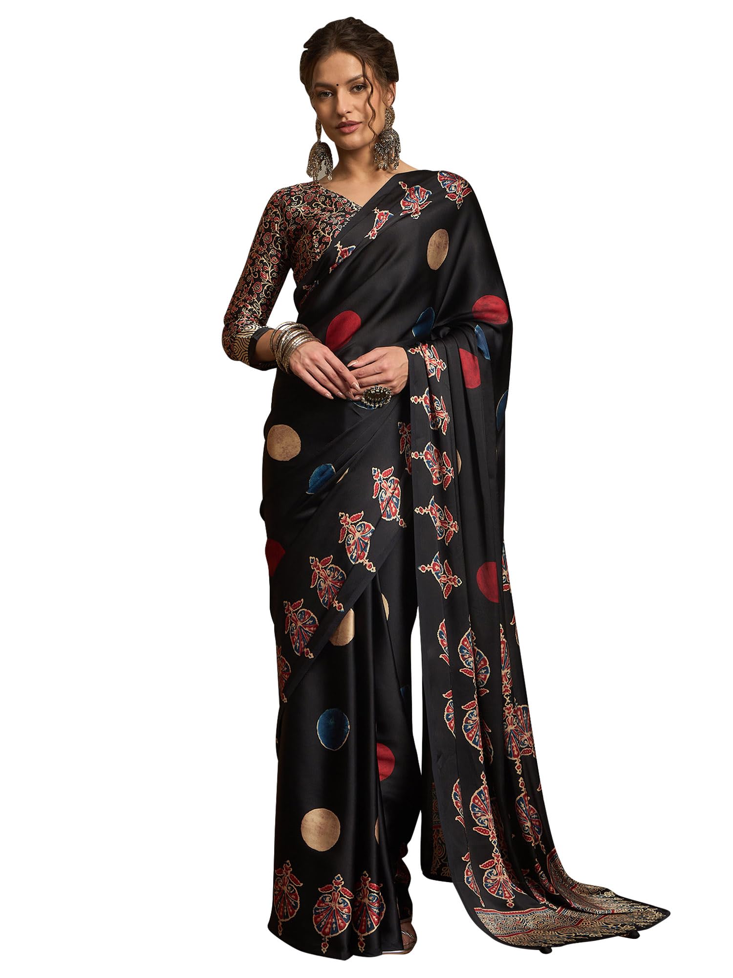 AKHILAM Women's Pure Crepe Striped Printed Saree With Unstitched Blouse Piece (NORAJRK101_HS_Parent)