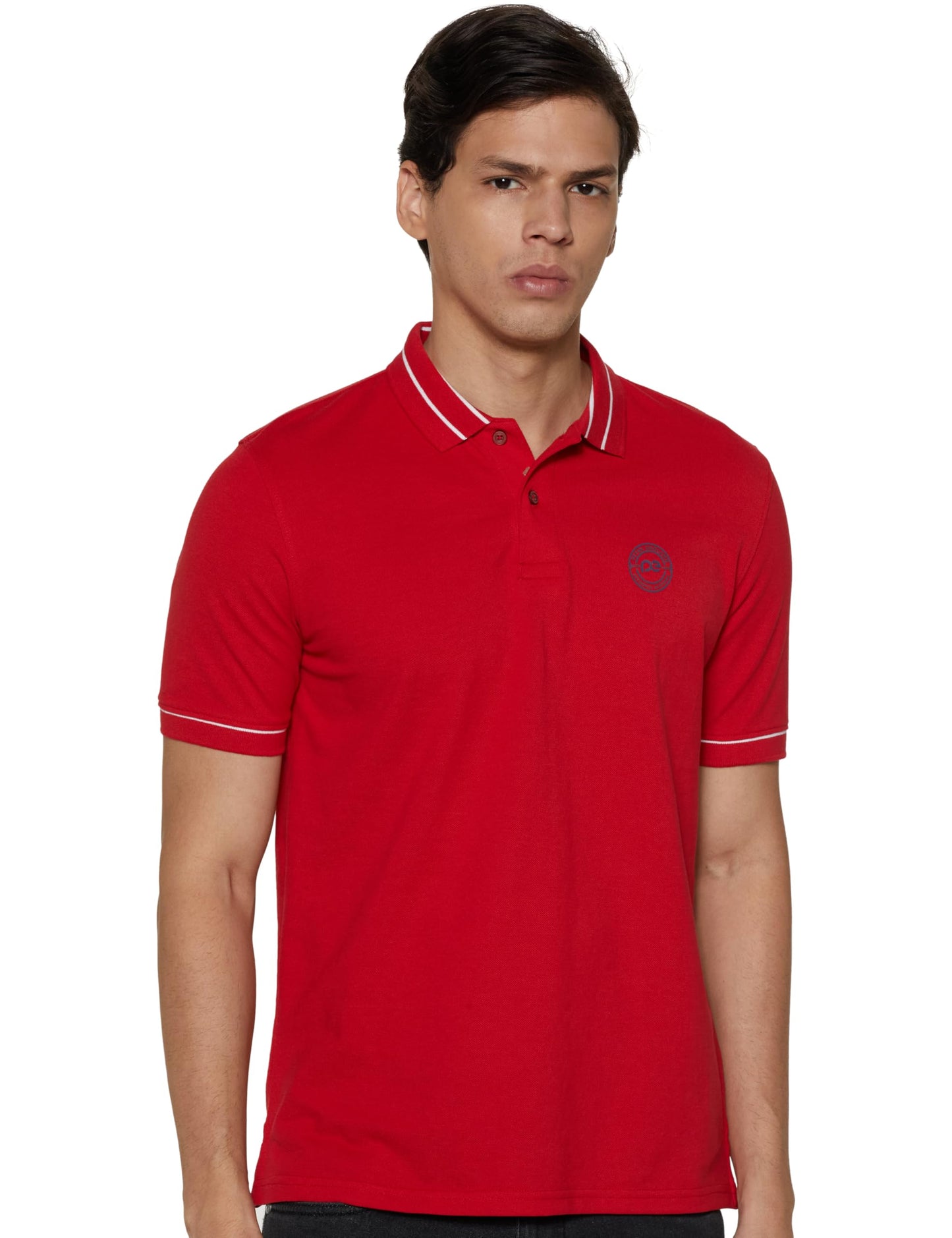 Peter England Men's Regular Fit Insignia Half Sleeve Polo T-Shirt | Cotton Rich | Premium Pique Weave