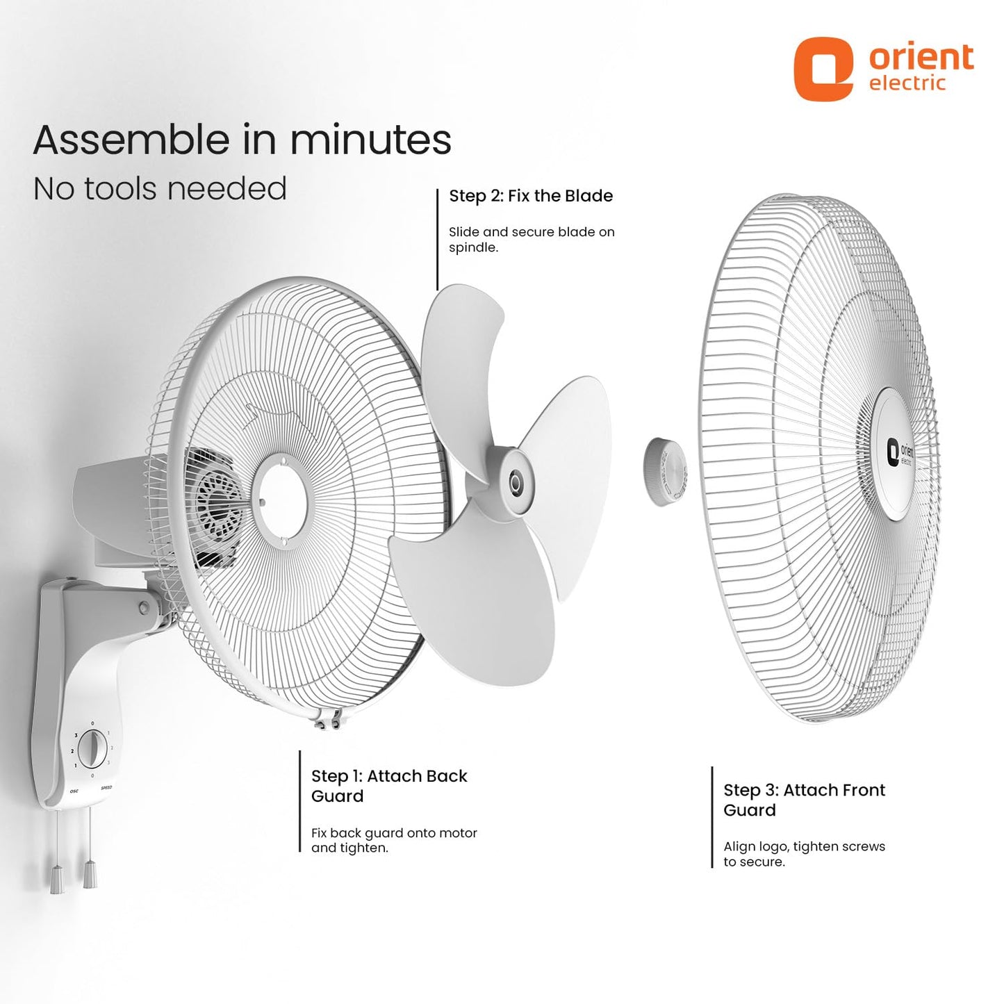 Orient Electric Wall 97 | High Speed Wall Fan for Home | 100% Copper Motor | 90 Degree Oscillation with Tilt Mechanism | 3 Speed Pull Cord | Thermal Overload Protection | Military Grade Guard | Red