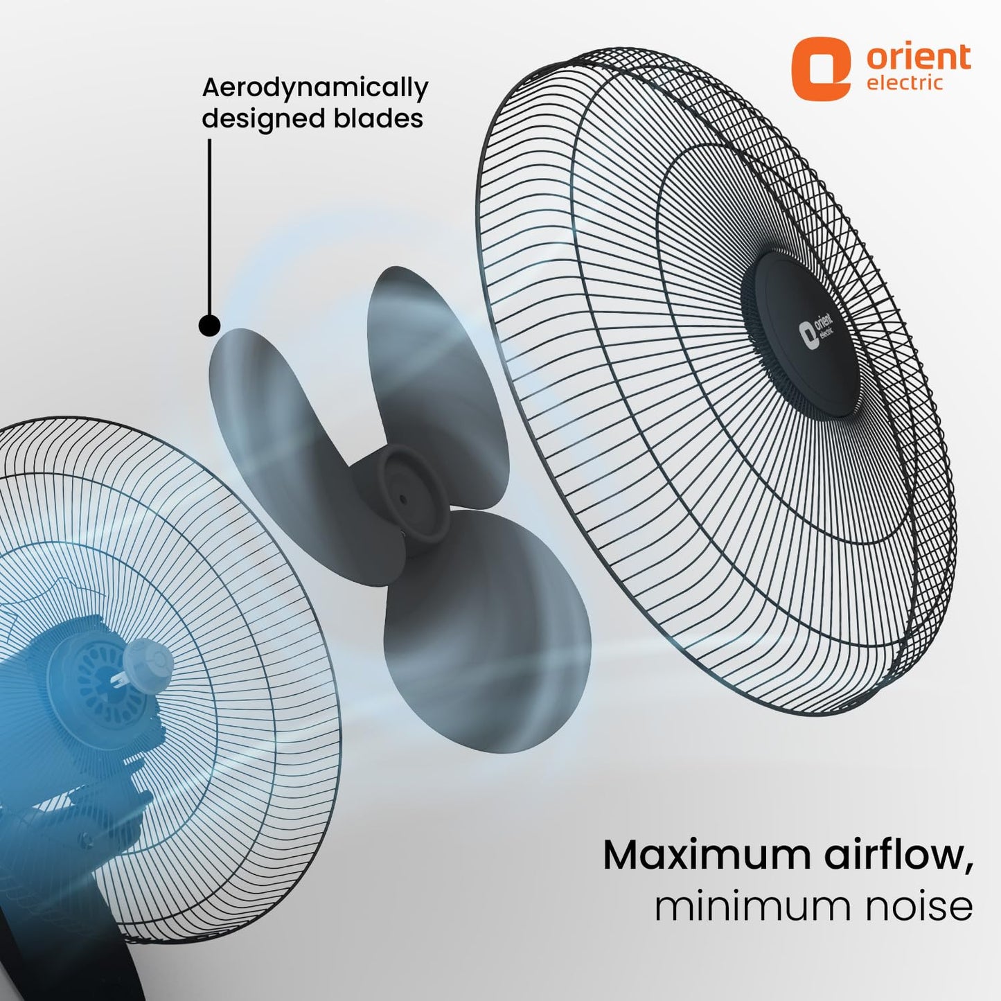 Orient Electric Wall 91 | Wall Fan for Home | 100% Copper Motor with COP-TER Technology | 90 Degree Oscillation & Tilt Mechanism | 3 Speed Pull Cord | Military Grade Guard | White & Blue