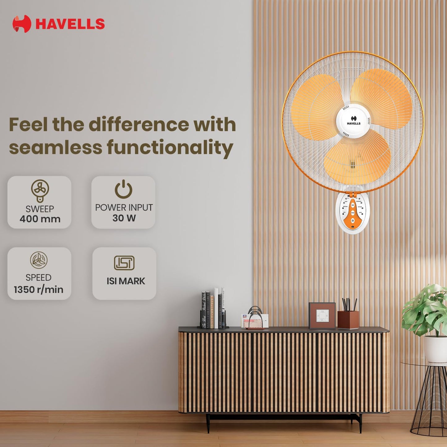 Havells Gatik Pro 400mm Wall Mount Fan|RPM: 1350|Double string for Speed & Oscillation control | Thermal Overloaded Protected Motor | 100% Copper Wire Winding Motor | 2 Year Warranty,230 Volts(Black)