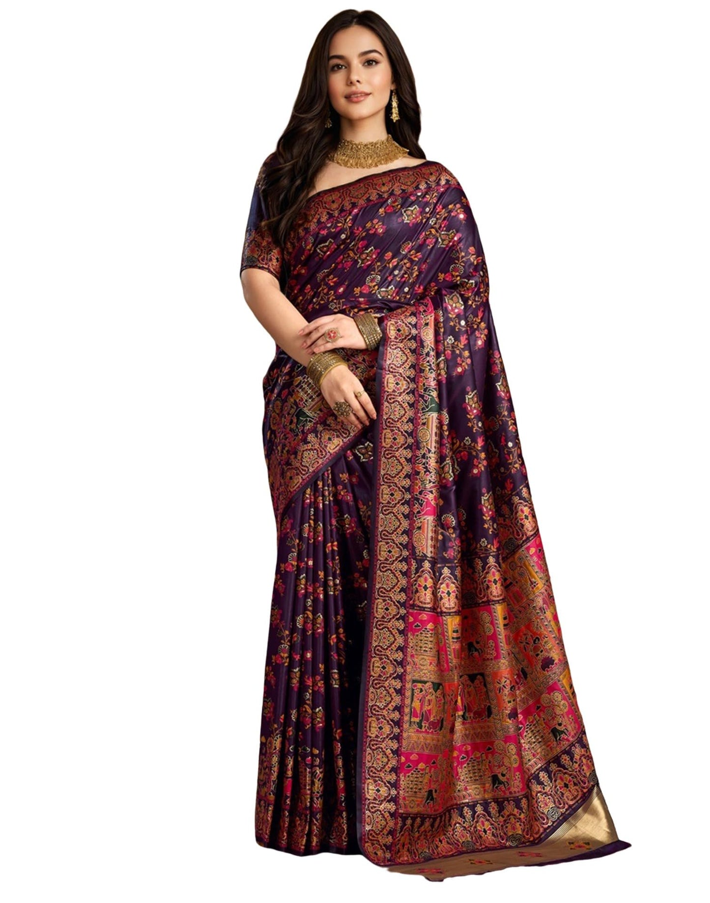 SIRIL Women's Banarasi Silk Saree With Unstitched Blouse Piece