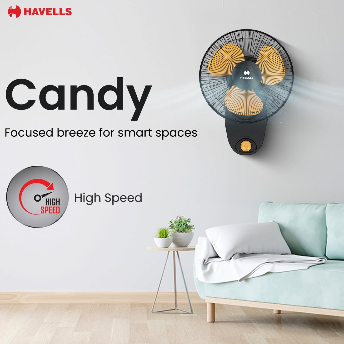 Havells Gatik Pro 400mm Wall Mount Fan|RPM: 1350|Double string for Speed & Oscillation control | Thermal Overloaded Protected Motor | 100% Copper Wire Winding Motor | 2 Year Warranty,230 Volts(Black)