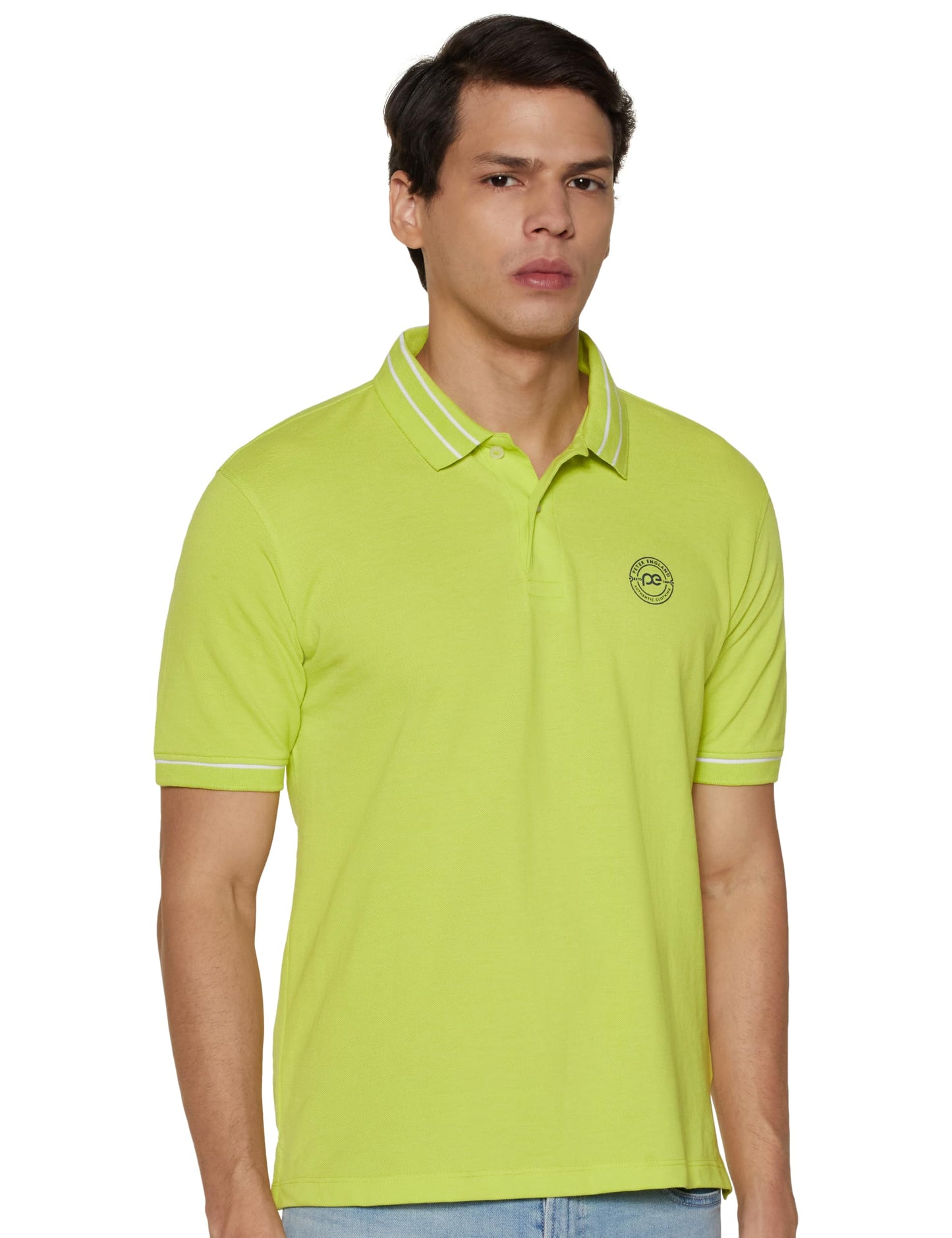 Peter England Men's Regular Fit Insignia Half Sleeve Polo T-Shirt | Cotton Rich | Premium Pique Weave