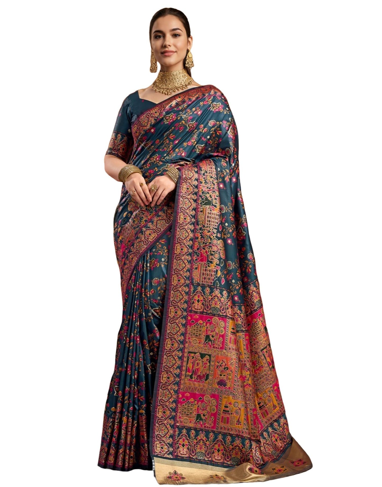 SIRIL Women's Banarasi Silk Saree With Unstitched Blouse Piece