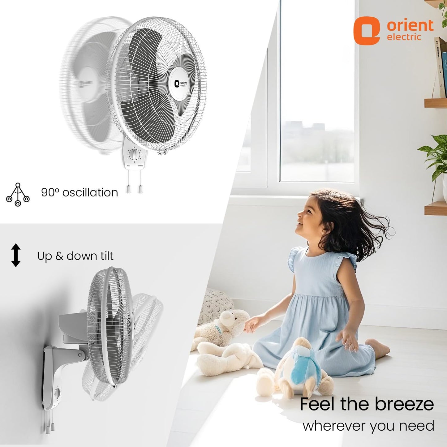 Orient Electric Wall 97 | High Speed Wall Fan for Home | 100% Copper Motor | 90 Degree Oscillation with Tilt Mechanism | 3 Speed Pull Cord | Thermal Overload Protection | Military Grade Guard | Red