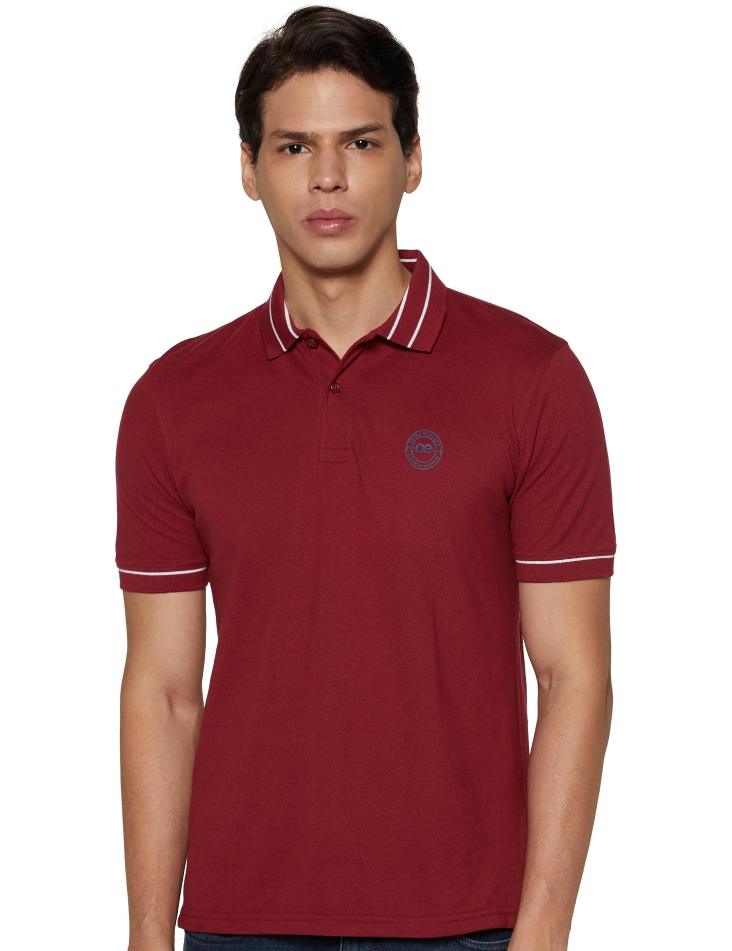 Peter England Men's Regular Fit Insignia Half Sleeve Polo T-Shirt | Cotton Rich | Premium Pique Weave