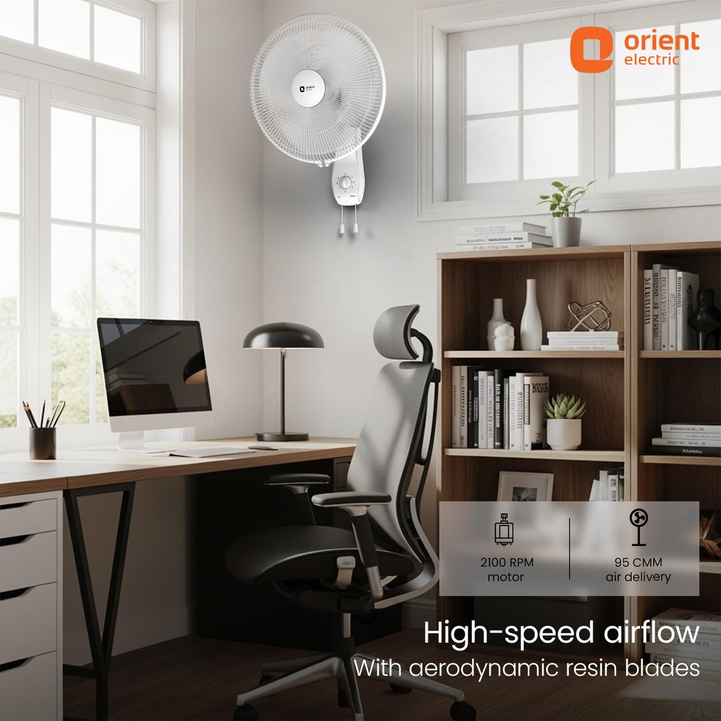 Orient Electric Wall 97 | High Speed Wall Fan for Home | 100% Copper Motor | 90 Degree Oscillation with Tilt Mechanism | 3 Speed Pull Cord | Thermal Overload Protection | Military Grade Guard | Red