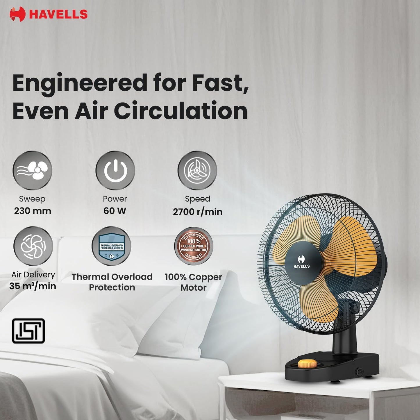Havells Gatik Pro 400mm Wall Mount Fan|RPM: 1350|Double string for Speed & Oscillation control | Thermal Overloaded Protected Motor | 100% Copper Wire Winding Motor | 2 Year Warranty,230 Volts(Black)