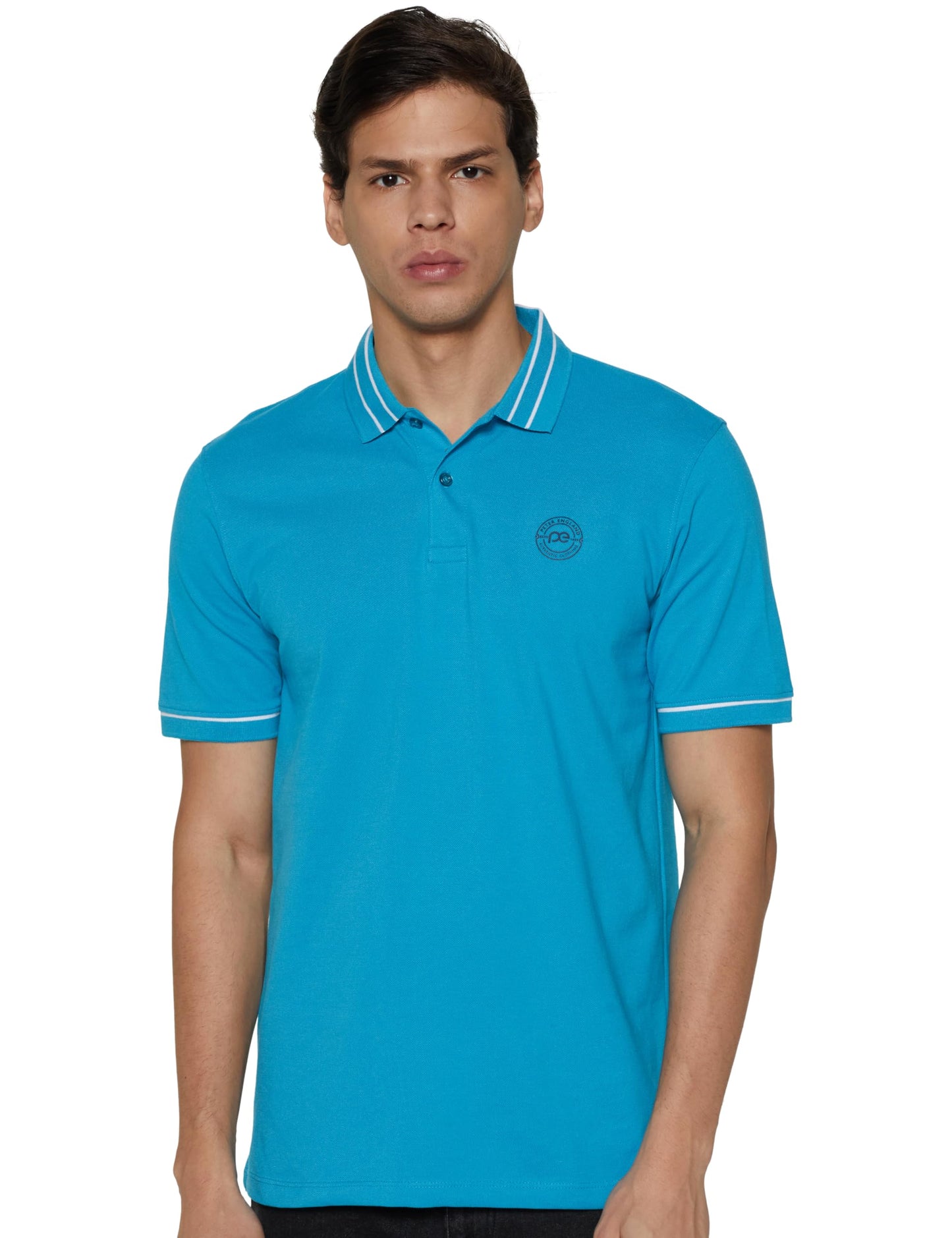 Peter England Men's Regular Fit Insignia Half Sleeve Polo T-Shirt | Cotton Rich | Premium Pique Weave