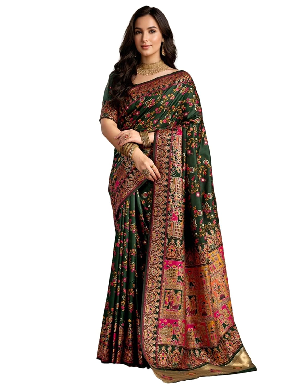SIRIL Women's Banarasi Silk Saree With Unstitched Blouse Piece