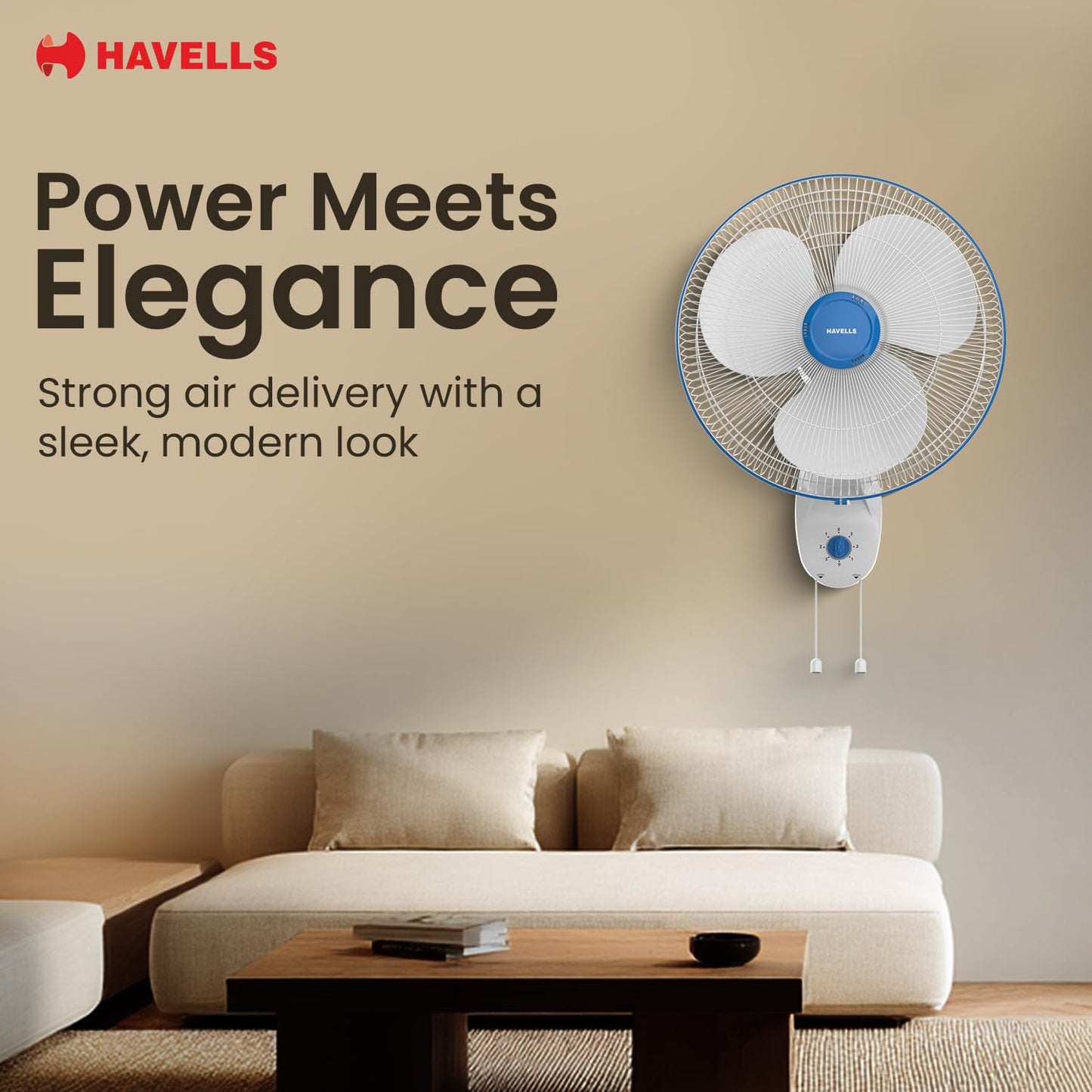 Havells Gatik Pro 400mm Wall Mount Fan|RPM: 1350|Double string for Speed & Oscillation control | Thermal Overloaded Protected Motor | 100% Copper Wire Winding Motor | 2 Year Warranty,230 Volts(Black)