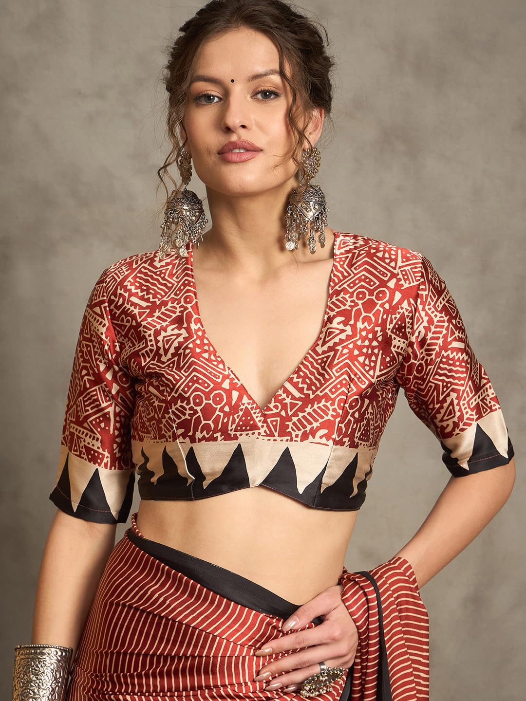 AKHILAM Women's Pure Crepe Striped Printed Saree With Unstitched Blouse Piece (NORAJRK101_HS_Parent)