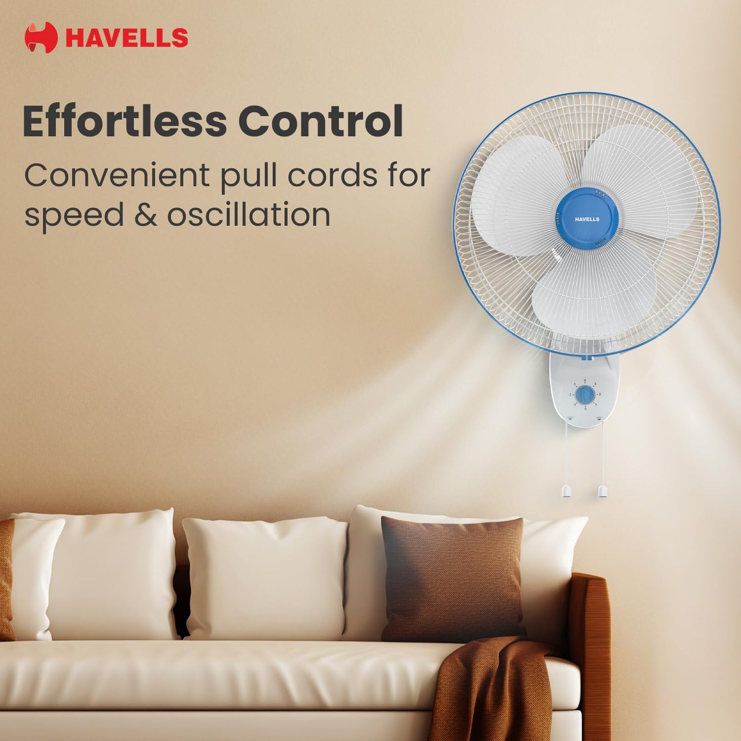Havells Gatik Pro 400mm Wall Mount Fan|RPM: 1350|Double string for Speed & Oscillation control | Thermal Overloaded Protected Motor | 100% Copper Wire Winding Motor | 2 Year Warranty,230 Volts(Black)