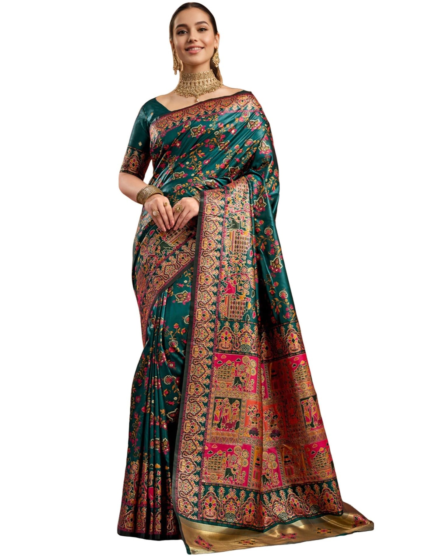 SIRIL Women's Banarasi Silk Saree With Unstitched Blouse Piece