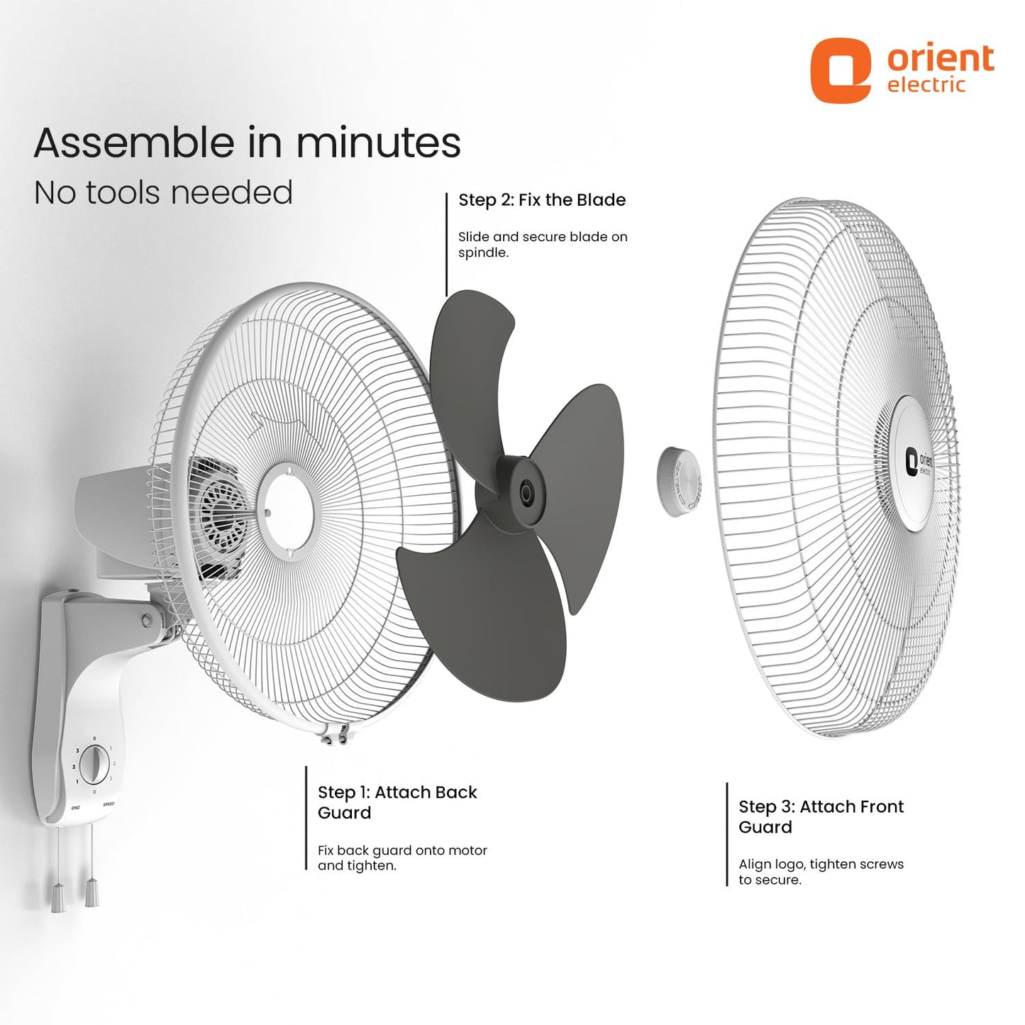 Orient Electric Wall 97 | High Speed Wall Fan for Home | 100% Copper Motor | 90 Degree Oscillation with Tilt Mechanism | 3 Speed Pull Cord | Thermal Overload Protection | Military Grade Guard | Red