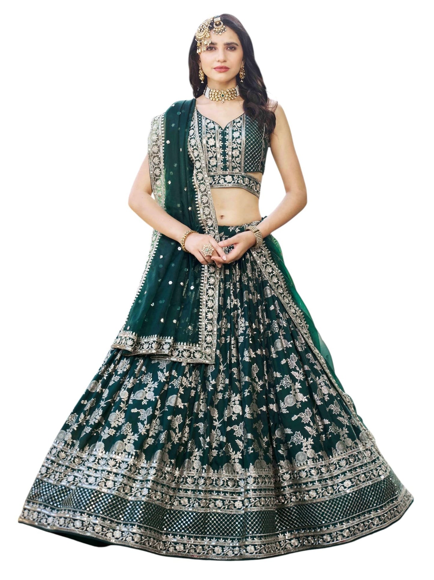 Zeel Clothing Women Dola Silk Semi stitched Sequins Zari Embroidered Jacquard Lehenga Choli With Dupatta (7100-Latest, Free size)