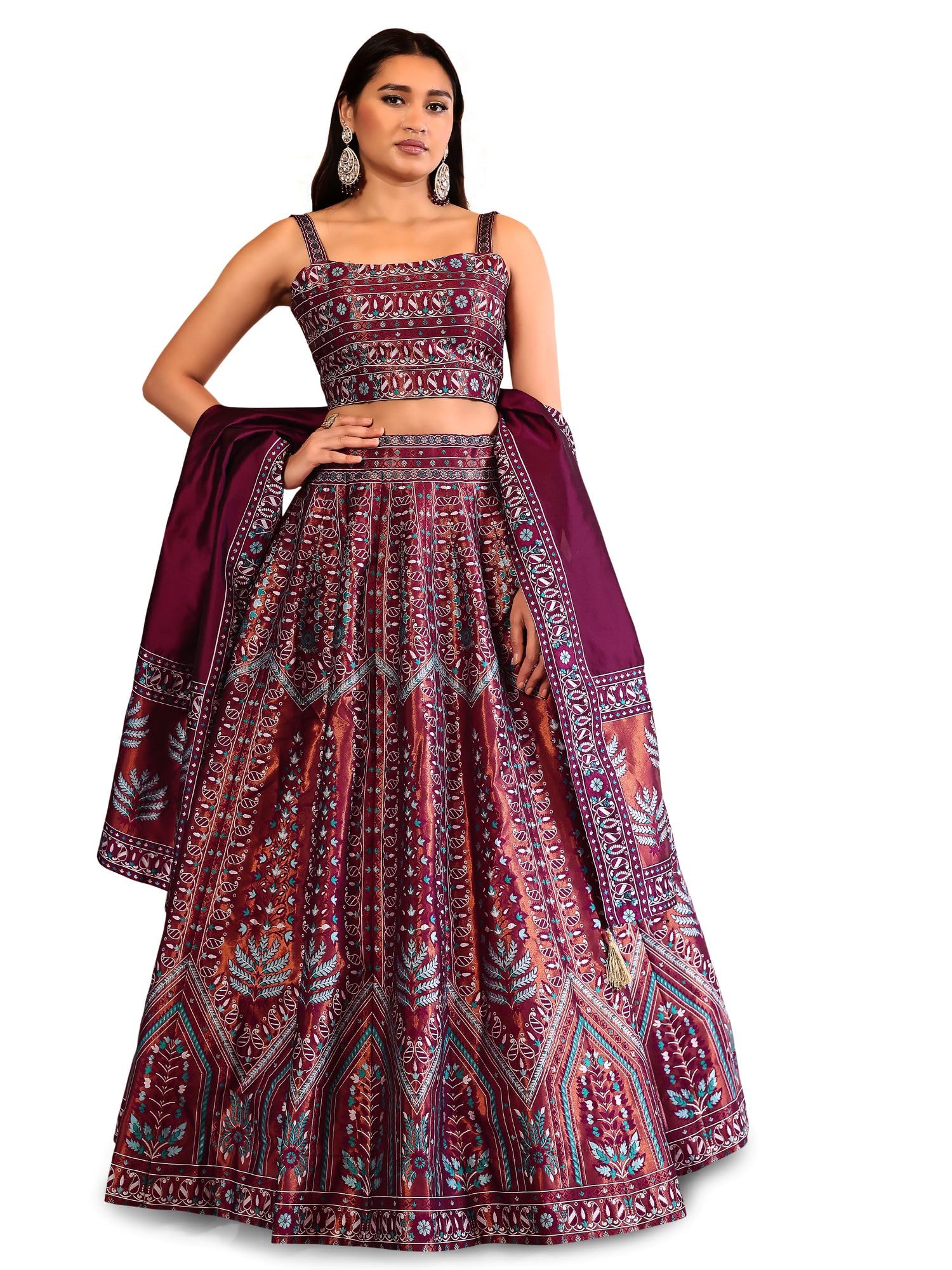 PURVAJA Women Faux Silk Semi-Stitched Lehenga Choli Set