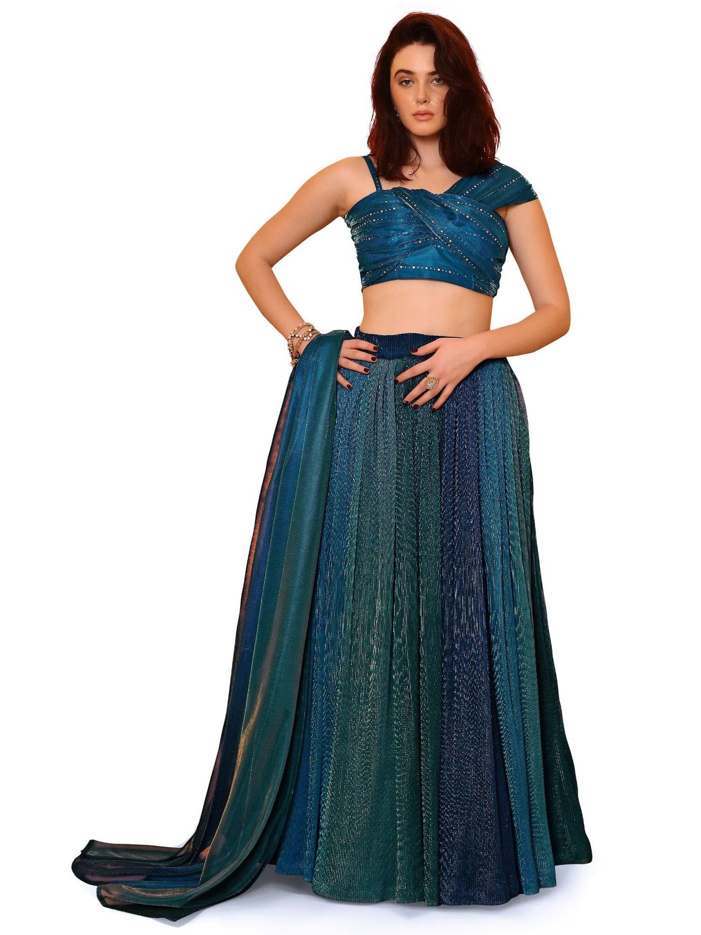 PURVAJA Women's Polyester Blend Semi-Stitched Lehenga Choli