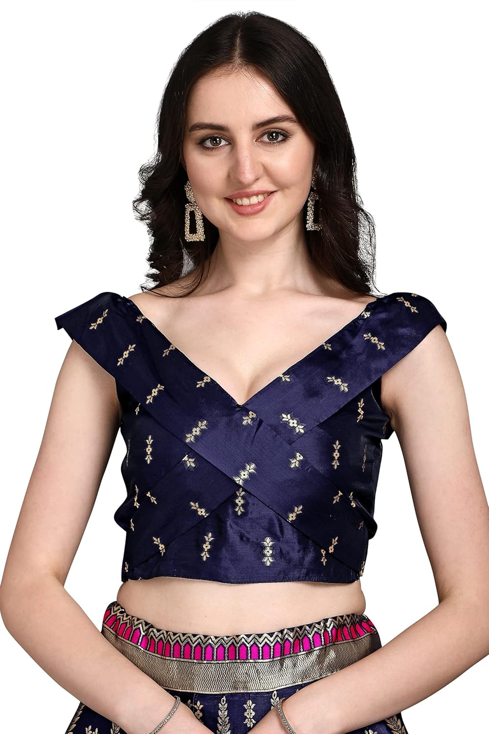 PURVAJA Women's Jacquard Semi-Stitched Lehenga choli (Swastik-Navy-Blue_Navy-Blue_Free Size)