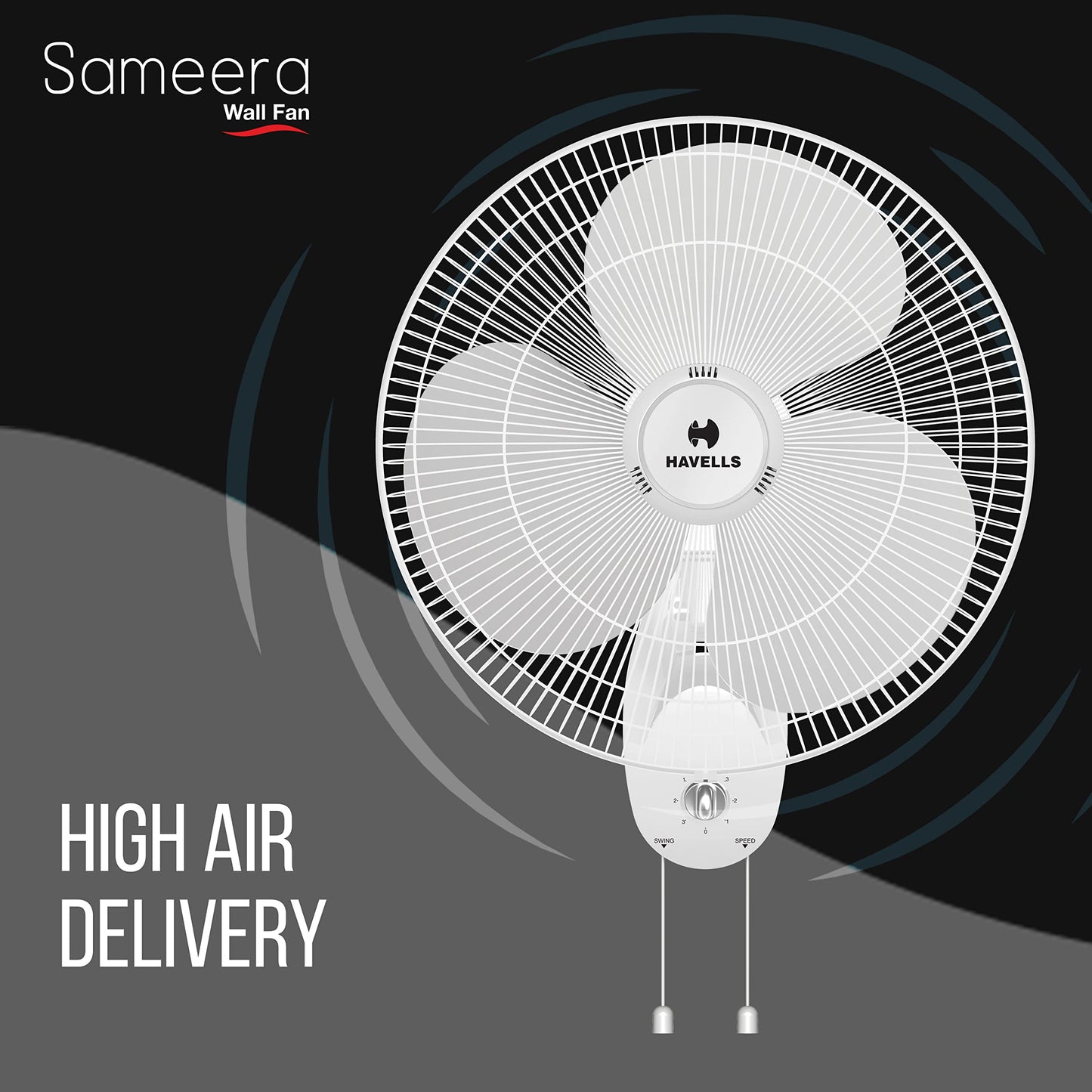 Havells Gatik Pro 400mm Wall Mount Fan|RPM: 1350|Double string for Speed & Oscillation control | Thermal Overloaded Protected Motor | 100% Copper Wire Winding Motor | 2 Year Warranty,230 Volts(Black)